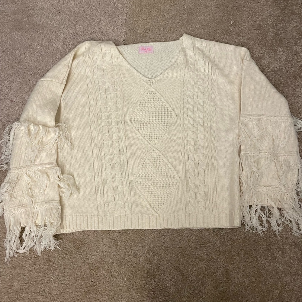 By The Firelight Ivory Fringe Sweater